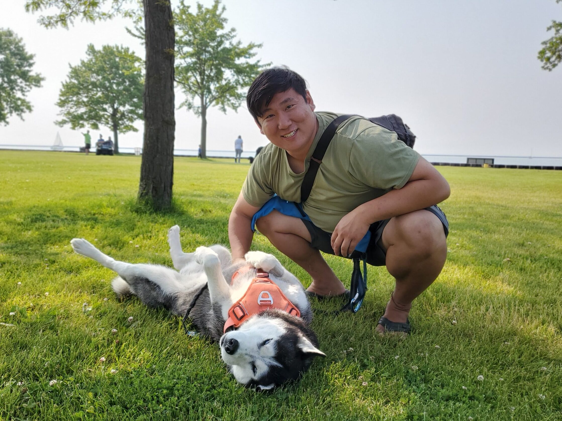 man with dog in park