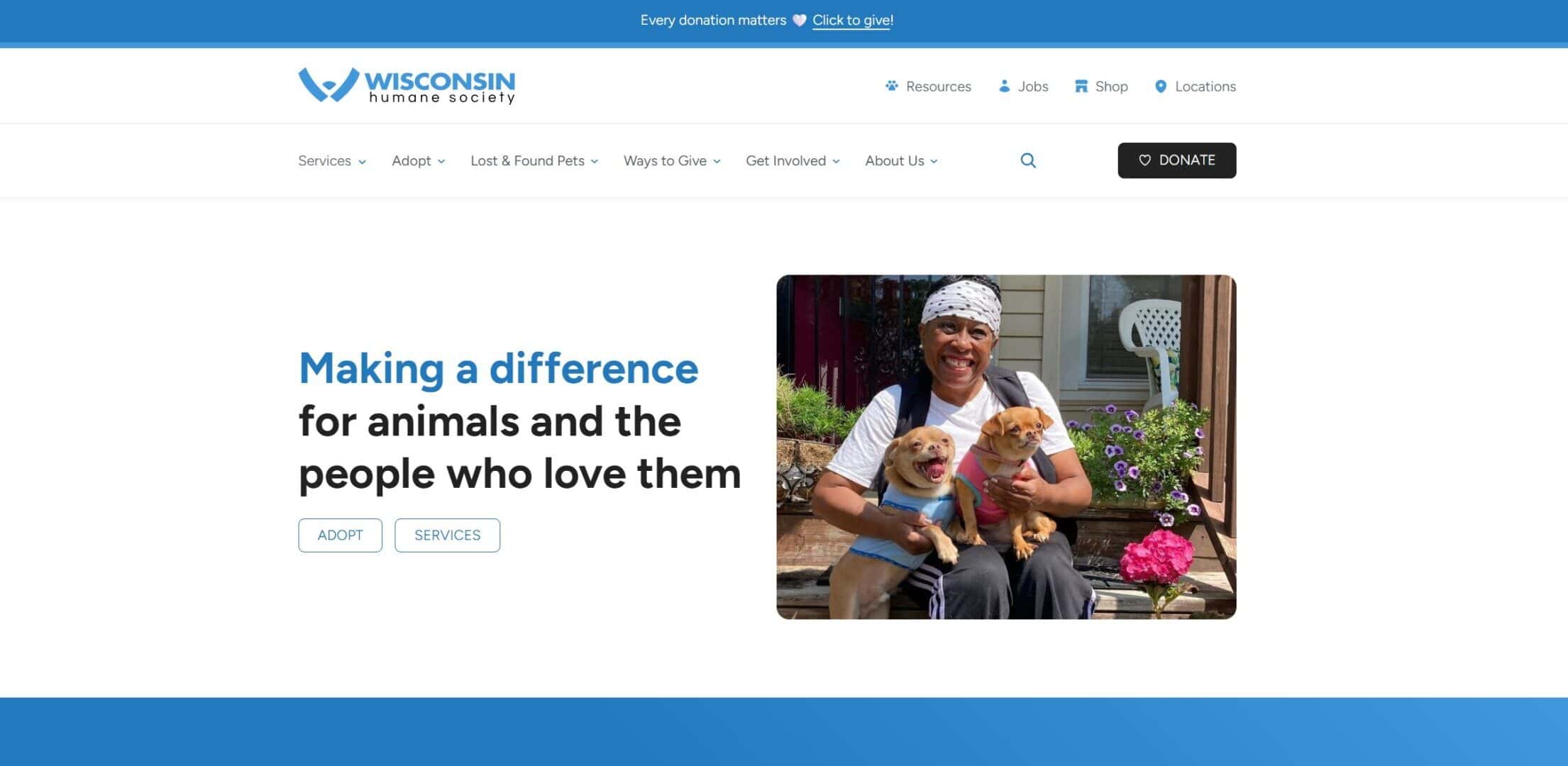 screenshot of website home page